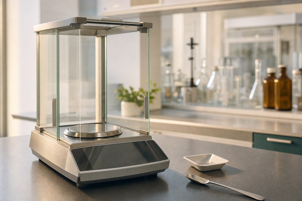实验台上的分析天平（示意图）